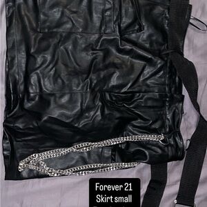 Forever 21 Black Faux Leather Skirt with Silver Chain
